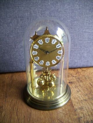 Vintage Haller Brass And Glass Anniversary Clock Traditional Rotating Pendulum