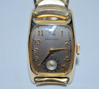Vintage Hamilton Woman Wristwatch 17 Jewels 14k Gold Filled Case Speidel Band