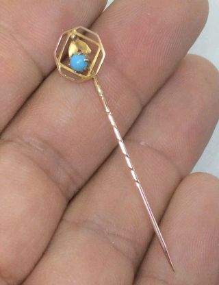 Antique Victorian 9ct Solid Gold & Turquoise Stone Stick Pin Brooch