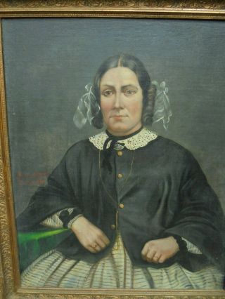 Signed 1864 Large Antique Oil Painting,  Lady Portrait