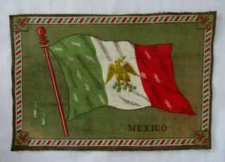 Large Antique Tobacco Felt Flannel 10 3/4 X 7 1/4 Flag Of Mexico