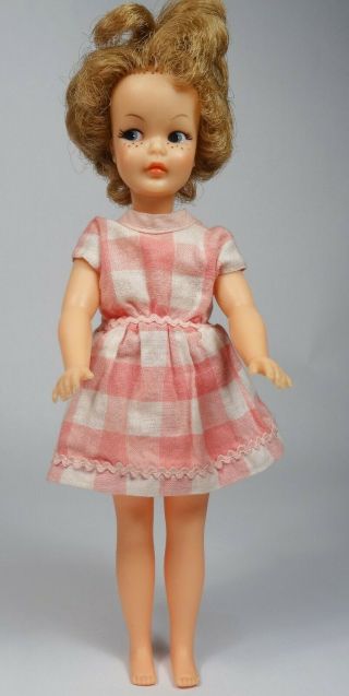 Vintage 1960s Ideal Pepper 9 " Doll In Pink & White Cotton Dress,  G - 9 - W
