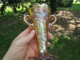 Dugan Maryann Antique Carnival Art Glass Vase Marigold Colors