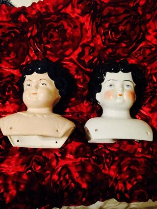 Two Doll Heads,  Including Antique Porcelain Doll Head Embossed " Germany 8 "