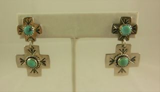 Vintage Sterling Silver Turquoise Cross Dangle Earrings