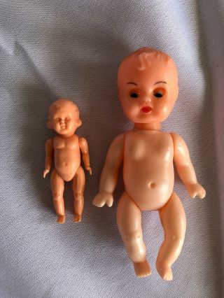 2 X Vintage Celluloid Minature Moving Dolls Eyes Open Close Made In Hong Kong