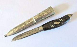 ANTIQUE 19TH CENTURY SCANDINAVIAN PUUKKO KNIFE DAGGER NICKEL SILVER SCABBARD 3