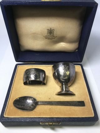 Sterling Silver 925 Hallmarked Asprey & Co London Napkin Ring Egg Cup Spoon