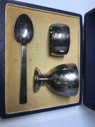 Sterling Silver 925 Hallmarked Asprey & Co London Napkin Ring Egg Cup Spoon 2