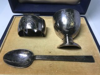 Sterling Silver 925 Hallmarked Asprey & Co London Napkin Ring Egg Cup Spoon 3
