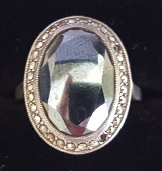 Sterling Silver Onyx & Marcasite Vintage Art Deco Antique Ring - Size O