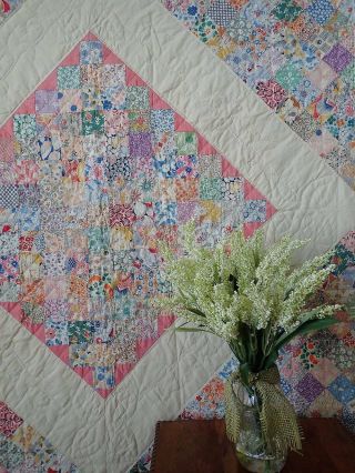 The Most Prints Boston Commons Vintage 30s Large Quilt 91x89 "