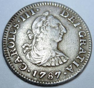 1787 Spanish Silver 1/2 Reales Piece Of 8 Real Antique Colonial Treasure Coin