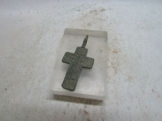 Antique old bronze religious cross pendant 2