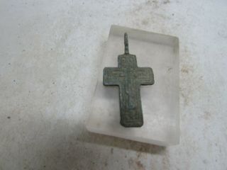 Antique old bronze religious cross pendant 3