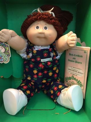 1983 Cabbage Patch Kid In Htf Overalls & Single Auburn Ponytail