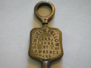 Samuel W Fellows 265 Essex St Lawrence Mass - Jewelers Marked Pocket Watch Key