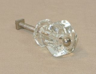 Vintage Clear Glass Cabinet Door Knob Kitchen Handle Pull Six Sided Longer