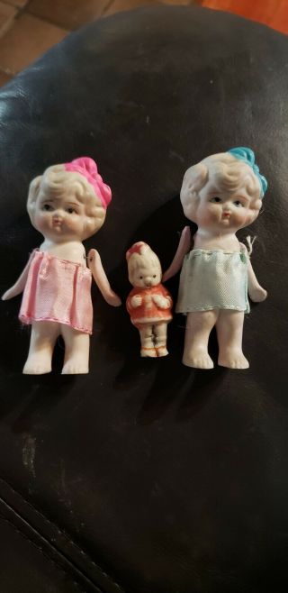 Vintage Three Bisque Miniature Dolls / Made In Japan