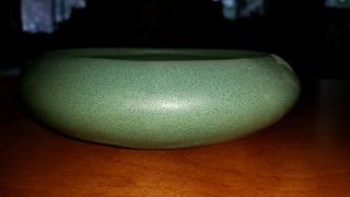 Antique Art Pottery Matte Green Low Bowl Arts & Crafts Mottled Glaze Vintage