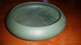 Antique Art Pottery Matte Green Low bowl arts & crafts mottled glaze vintage 2