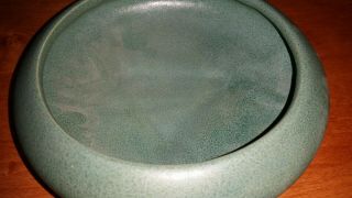 Antique Art Pottery Matte Green Low bowl arts & crafts mottled glaze vintage 7