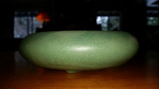 Antique Art Pottery Matte Green Low bowl arts & crafts mottled glaze vintage 8