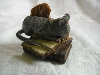 Antique Austria Cold - Painted Bronze Mouse W/ Books Pen Wipe,  Franz Bergman Rare