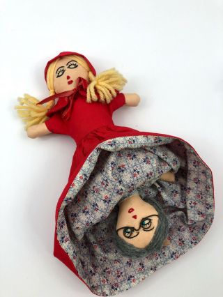 Vintage Topsy Turvy LITTLE RED RIDING HOOD WOLF Flip Reverse Doll Rag 3 in 1 3