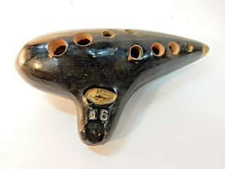 Rare Antique 19th C.  Clay Ocarina Sweet Potato Flute 9g,  G S,  11 Holes Eagle