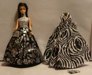 Topper Dawn Doll Angie With Two Lovely Custom Silver & Black Evening Gowns