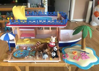 Vintage Calico Critters Seaside Cruiser Boat Ship Playset,  Figure Doll Part Toy
