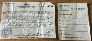 1933 STATE of MICHIGAN Resident Fishing License 2
