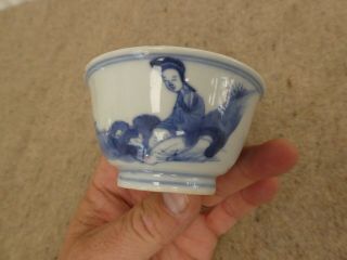 19 Antique Chinese Blue & White Tea Bowl/sake Cup? W Scene