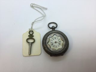 Antique B&h Sterling Silver 835 Case Key Wind Pocket Watch & Key - Porcelain Fac