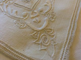 A Vintage Set Of 6 Hand Embroidered Very Pale Cream Linen Napkins