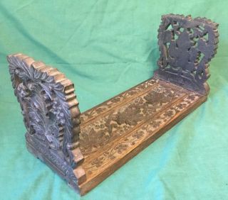 Antique 19th Century Carved Wooden Sliding Folding Book Trough Rack