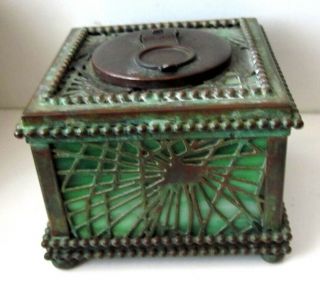Antique Tiffany Studios York Bronze Fraville Pine Needle Footed Inkwell