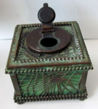 Antique Tiffany Studios York Bronze Fraville Pine Needle Footed Inkwell 2