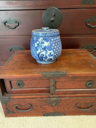 Great Signed Antique Chinese Blue and White Porcelain Jar with lid Birds/Horse 4