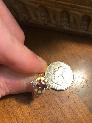 14k Yellow Gold Estate Foundvictorian Ruby And Diamond Ring Sz5.  25 Unique Antiqu