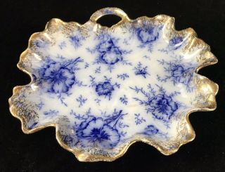 Antique Warwick Flow Blue China - Pansy Transfer W/gold Trim Trinket Dish