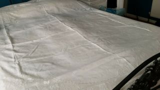 Vintage / Antique White Cotton & Lace Double Bedspread - Needs Some Repair