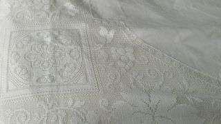 Vintage / Antique white cotton & lace double bedspread - needs some repair 2
