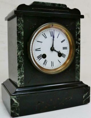 Fine Antique French 19thc 8 Day Slate & Green Marble Bell Striking Mantel Clock