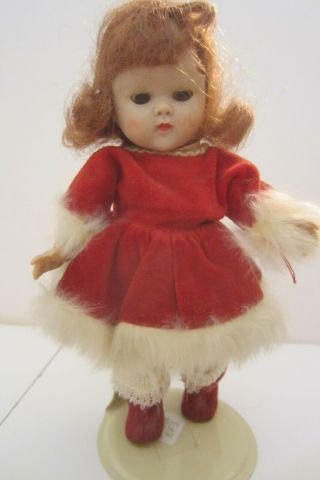 Vintage Vogue Ginny Strung Doll In Red Velveteen Fur Outfit W/fuzzy Boots