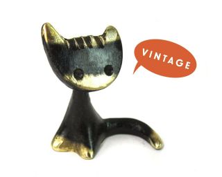 Walter Bosse Cat Figurine Vintage Mid Century Miniature Austria Brass 1950 Kitty