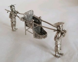 A Late C19th Chinese Export Silver Novelty Miniature Rickshaw & Figures.