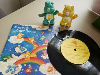 Vintage Meet The Care Bears 33 1/3 Rpm Record,  Book,  Funshine Wish Bear Figures