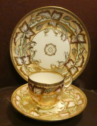 Antique English? Porcelain Tea Cup And Platetrio Gold Green Peach Ro877 So14